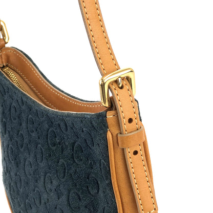 CELINE C Macadam 絨面革手提包 Hobobag 肩包海軍藍駝色 Old Celine Vintage cf3mff