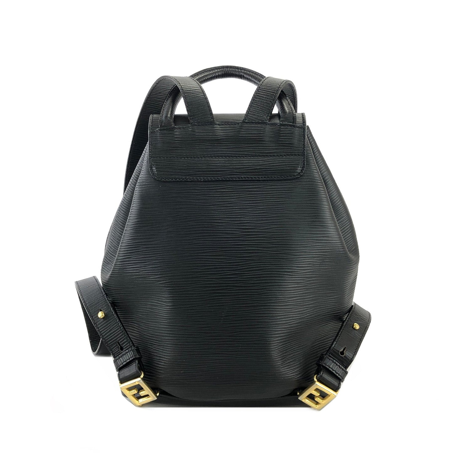 FENDI FF logo Embossed leather Drawstring Backpack Black Vintage Old 82m65h