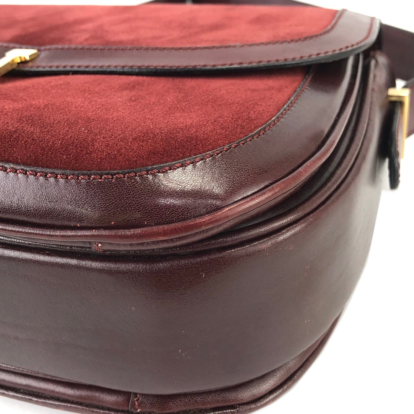 CELINE Triomphe Horseshoe Suede Leather Shoulder bag Bordeaux vintage old Celine rxbz24