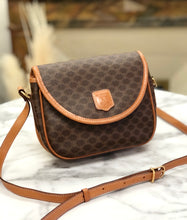 Load image into Gallery viewer, CELINE Macadam Blason embossed PVC leather flap pochette shoulder bag brown vintage old Celine 45pjbr

