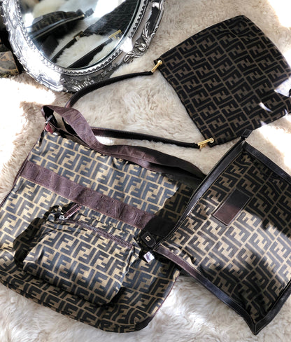 FENDI Zucca Front zipper Jacquard Shoulder bag Brown Vintage Old kkez6c