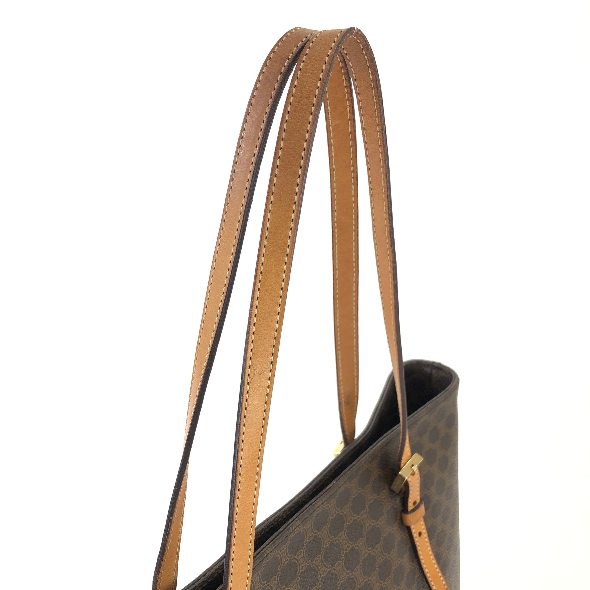 CELINE Tote Bag MC96 Macadam pattern vintage PVC/leather black Brown W –
