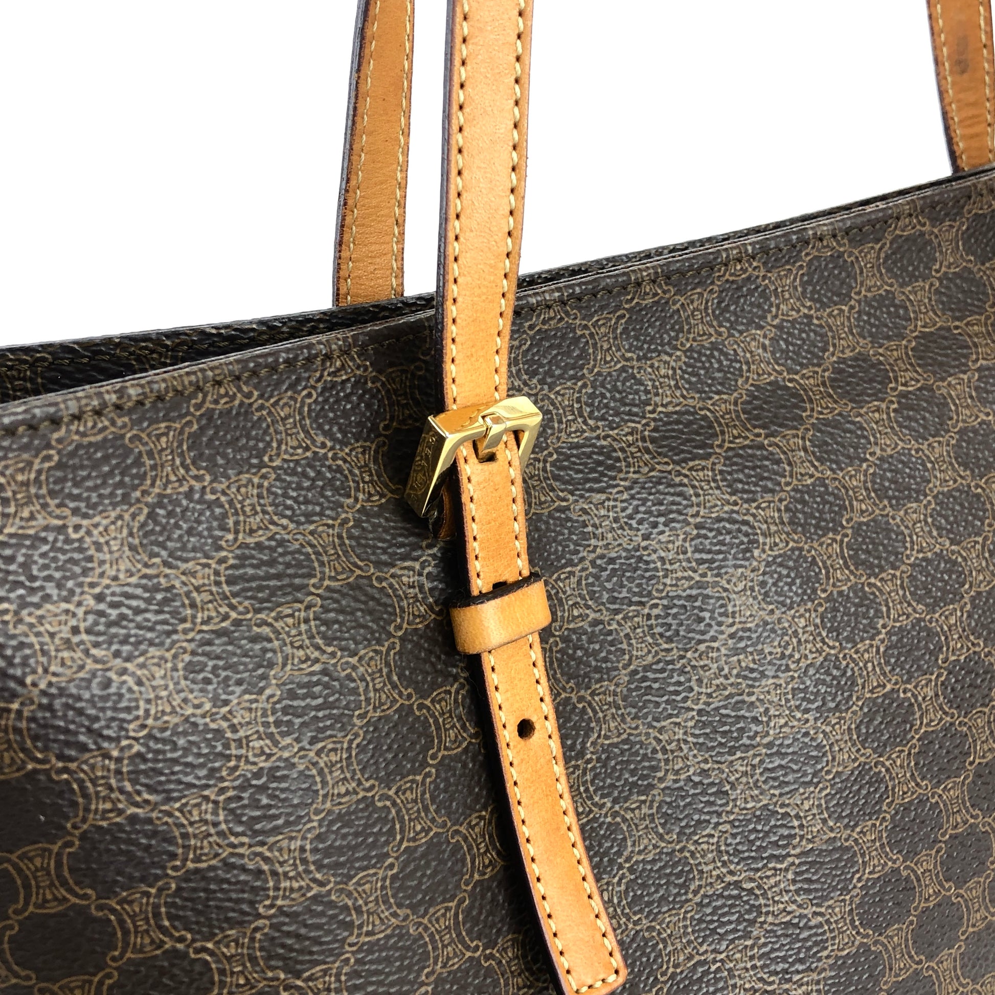 CELINE Macadam Backpack Hand Bag M161 Purse Brown PVC Leather Vintage 39768