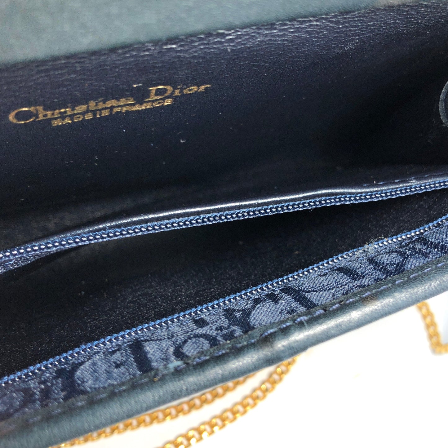 Christian Dior Logo Trotter Jacquard Chain Crossbody Shoulderbag Navy Vintage Old vdbnun