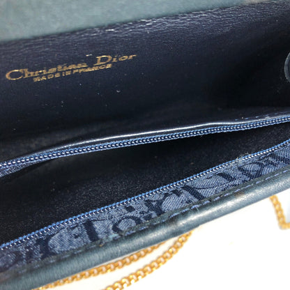 Christian Dior Logo Trotter 提花鏈斜背包 海軍藍 復古 舊款 vdbnun