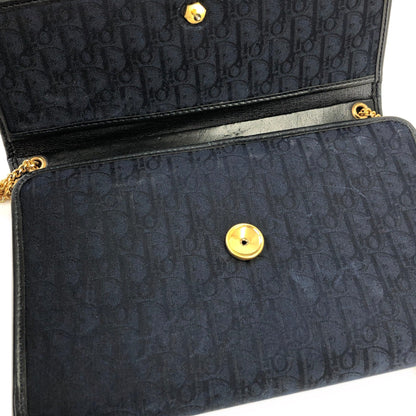 Christian Dior Logo Trotter 提花鏈斜背包 海軍藍 復古 舊款 vdbnun