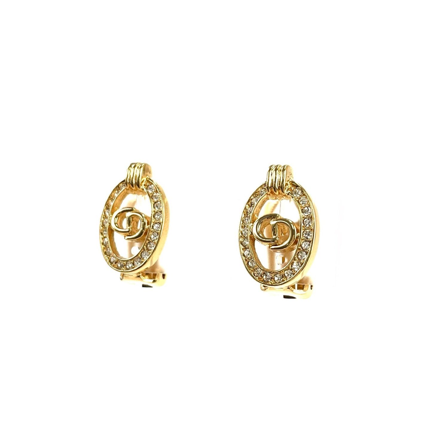 Christian Dior CD stone oval earrings gold vintage old upatwp