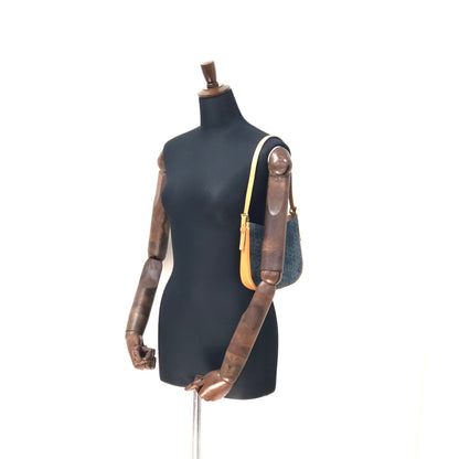 CELINE C Macadam 絨面革手提包 Hobobag 肩包海軍藍駝色 Old Celine Vintage cf3mff