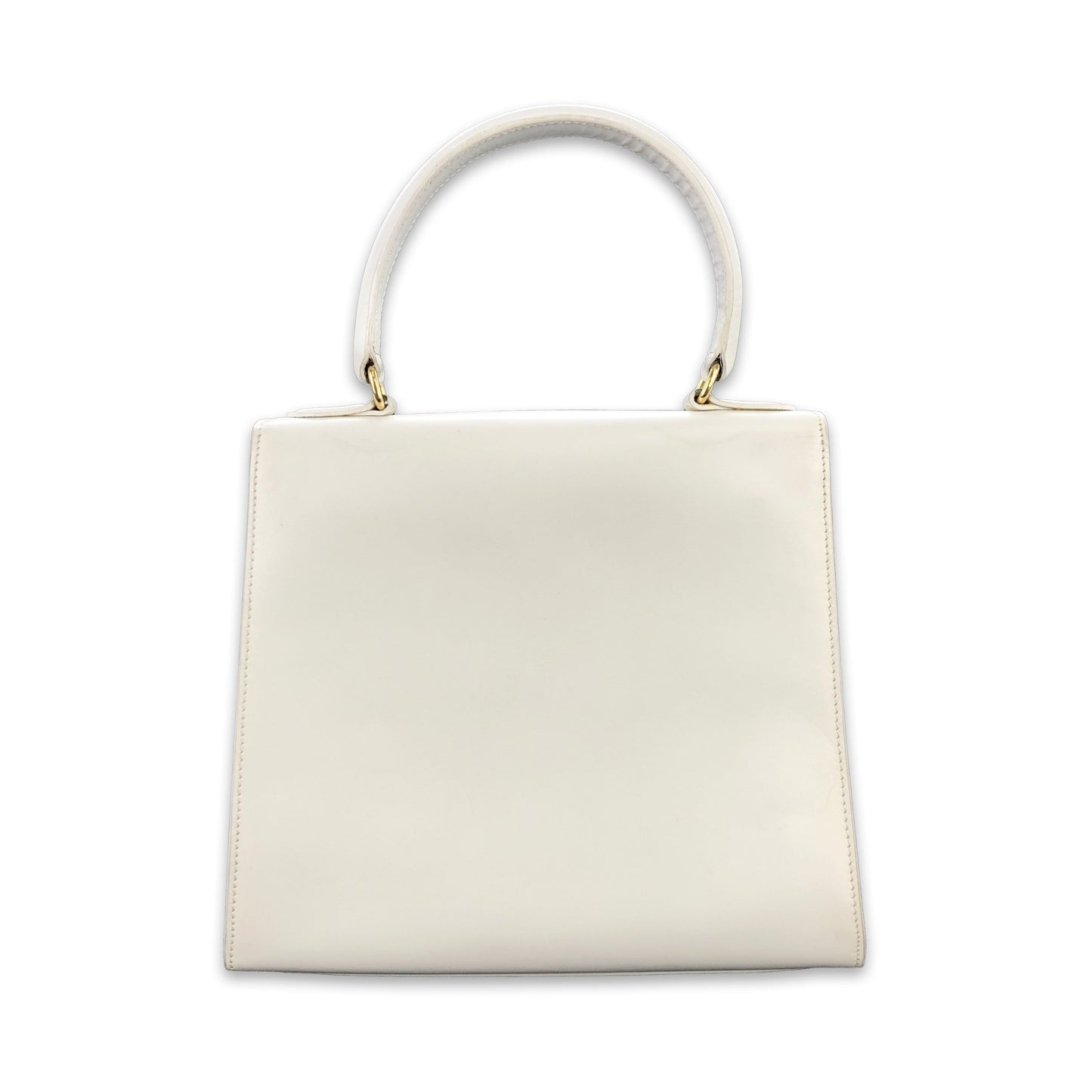 CELINE Gancini Mantel Kelly Leather Handbag 2WAY White Vintage Old 4fhnvz