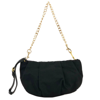 PRADA Logo Ribbon Chain Nylon Handbag Black vintage old x4bpts