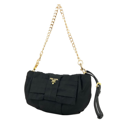 PRADA Logo Ribbon Chain Nylon Handbag Black vintage old x4bpts