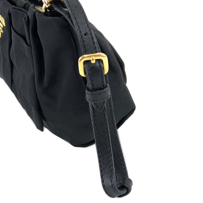 PRADA Logo Ribbon Chain Nylon Handbag Black vintage old x4bpts