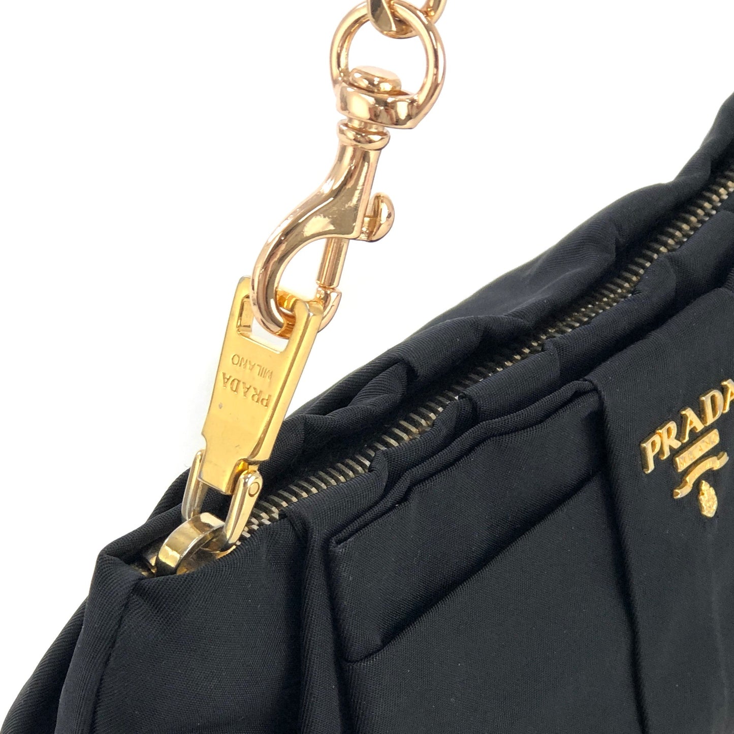 PRADA Logo Ribbon Chain Nylon Handbag Black vintage old x4bpts