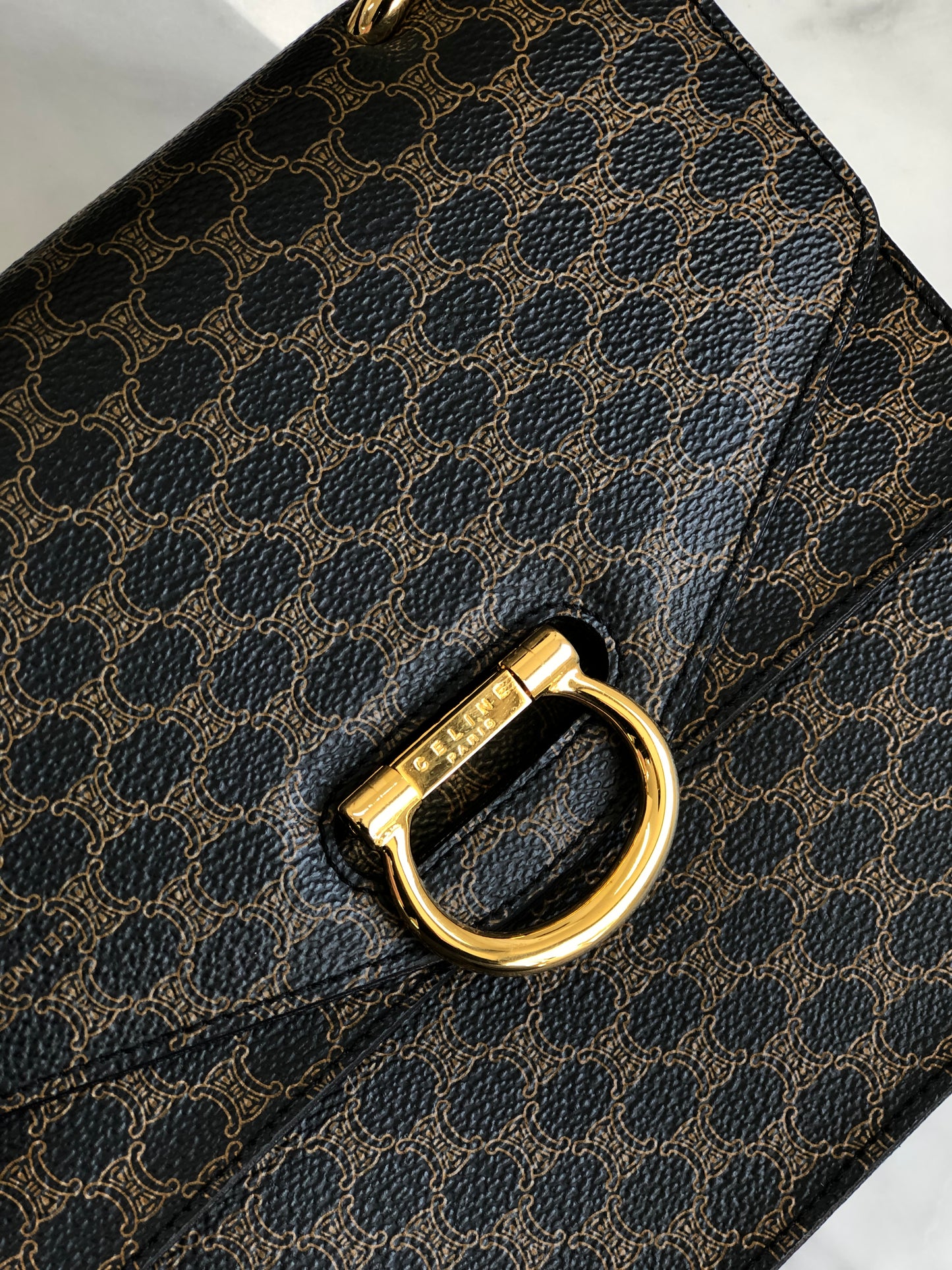 CELINE Macadam Gancini Double flap Tophandle Handbag Black Vintage Old CELINE wk3uhd