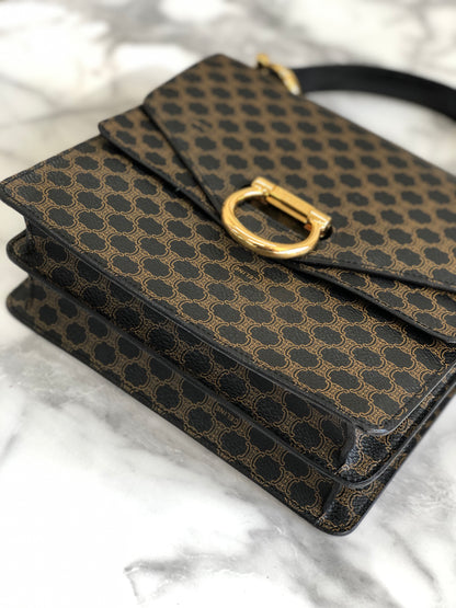 CELINE Macadam Gancini Double flap Tophandle Handbag Black Vintage Old CELINE wk3uhd