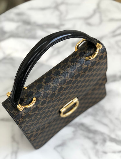 CELINE Macadam Gancini Double flap Tophandle Handbag Black Vintage Old CELINE wk3uhd