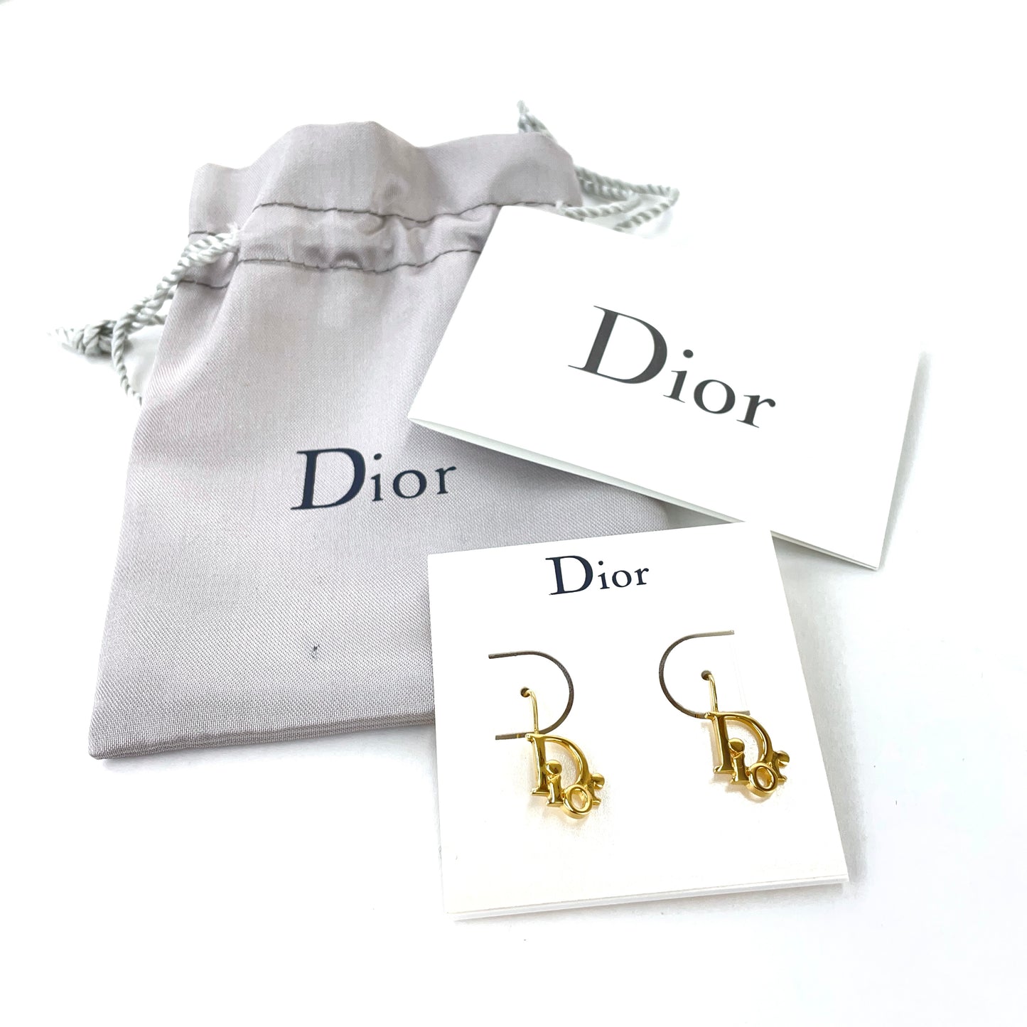 Christian Dior Logo Wire hook Pierced earrings Gold Vintage Old bdvaji
