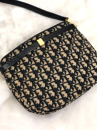 Christian Dior Trotter Oblique CD charm leather jacquard shoulder bag navy vintage old x2rumr