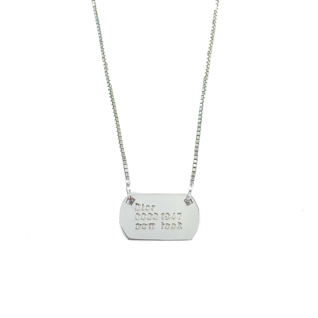 Christian Dior Plate Dog tag Necklace Silver Vintage Old vby7ib