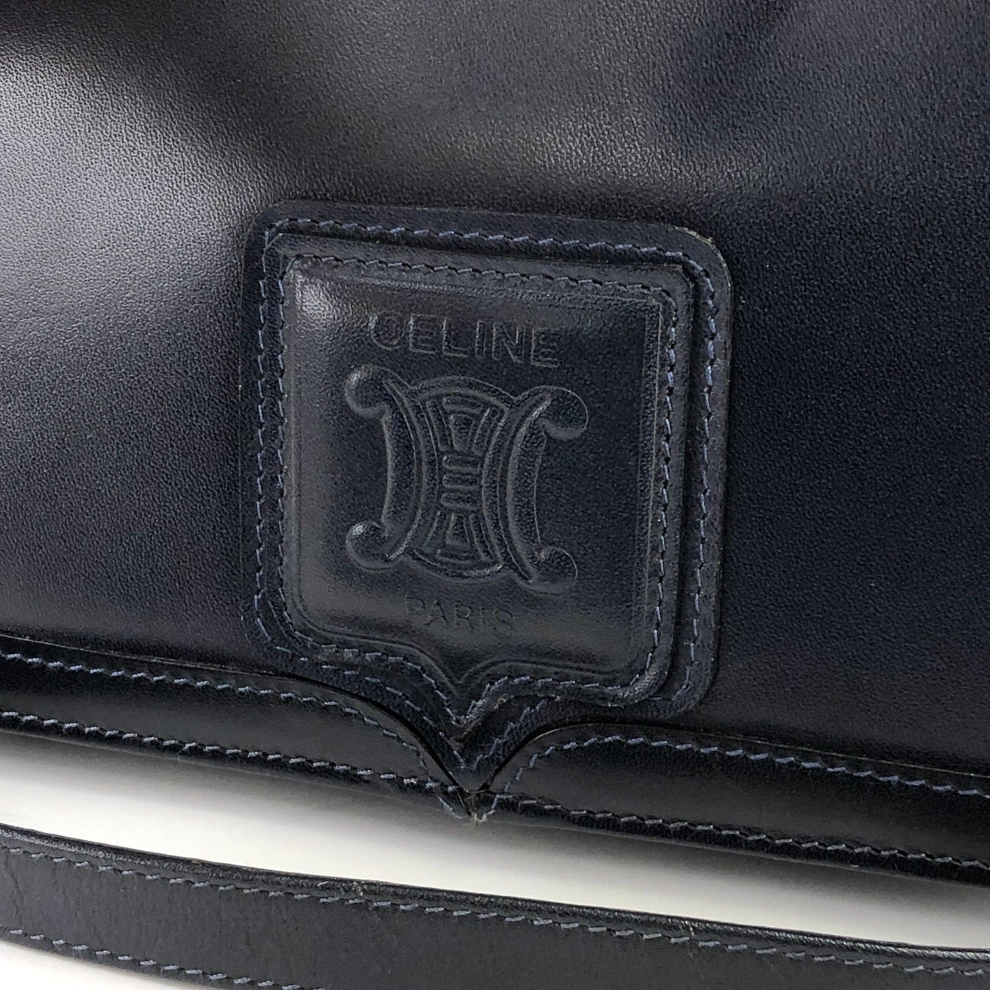 CELINE Blason embossed Leather Crossbody Shoulder Bag Navy Vintage Old celine iz3ix6