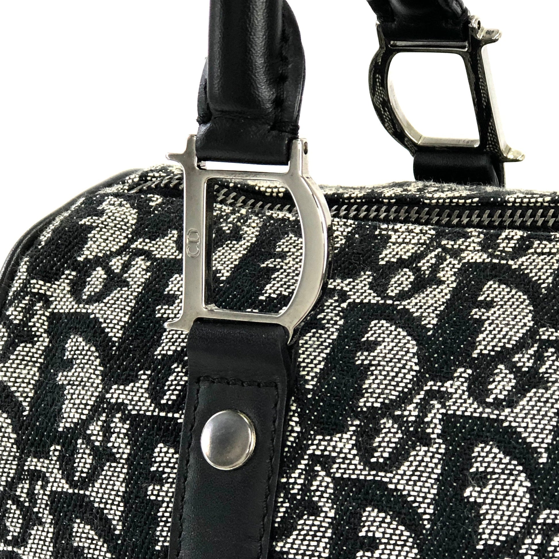 Christian Dior Mini Boston Bag Trotter Canvas Leather Black Silver