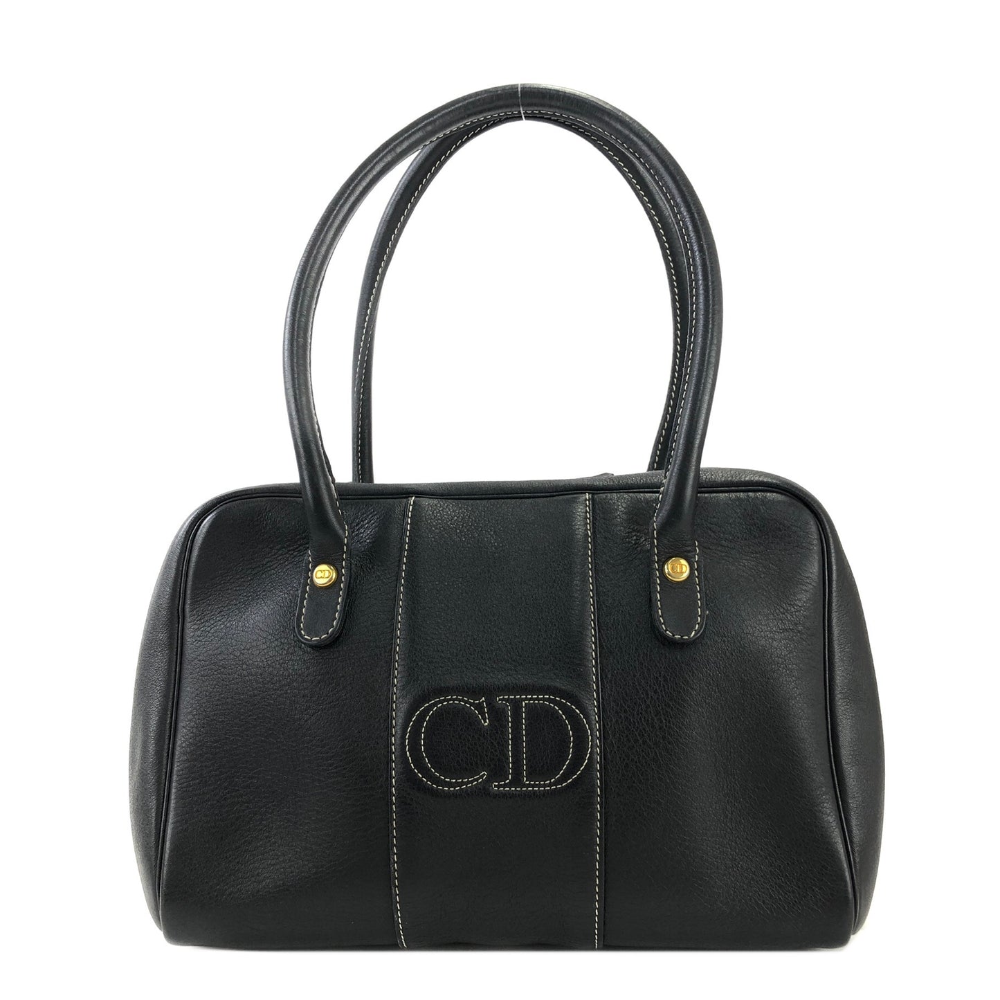 Christian Dior CD Stitch Handbag mini Boston bag Leather emboss Black v6n86k