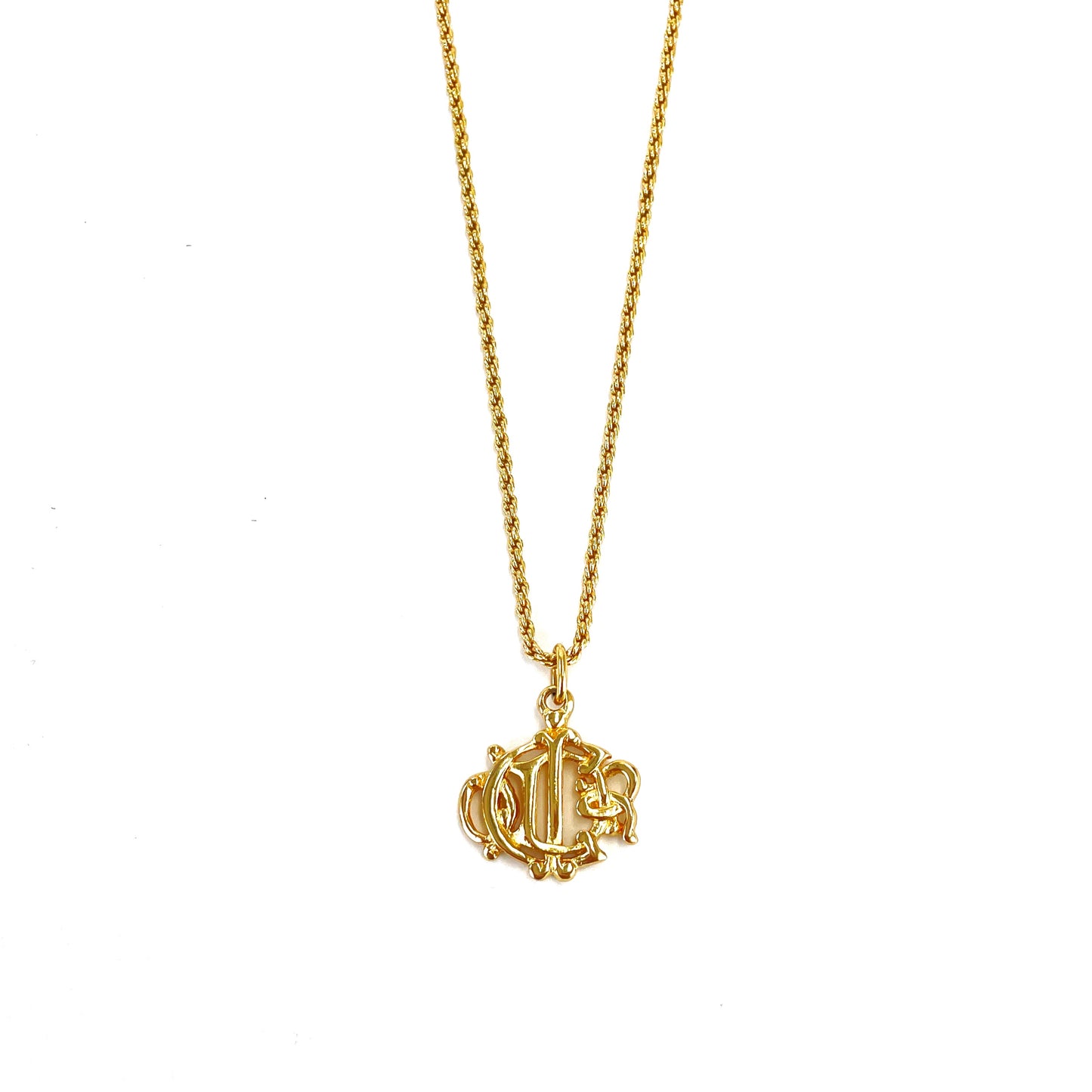 Christian Dior emblem motif necklace gold vintage old tditpk