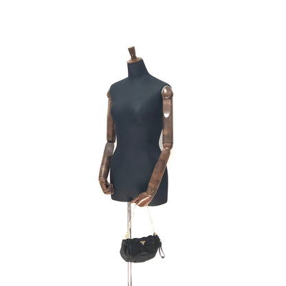 PRADA Logo Ribbon Chain Nylon Handbag Black vintage old x4bpts