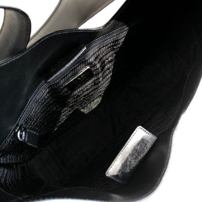 PRADA Leather Asymmetry Shoulder bag Gray Vintage Old axd7ri