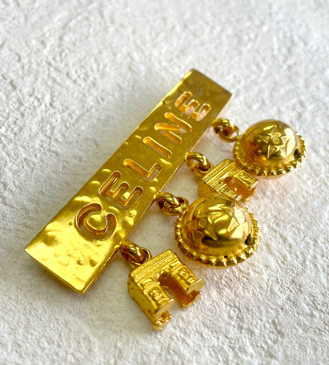CELINE Triumphal Arch Star Ball Logo Antique Brooch Gold Old Celine Vintage v3g2je