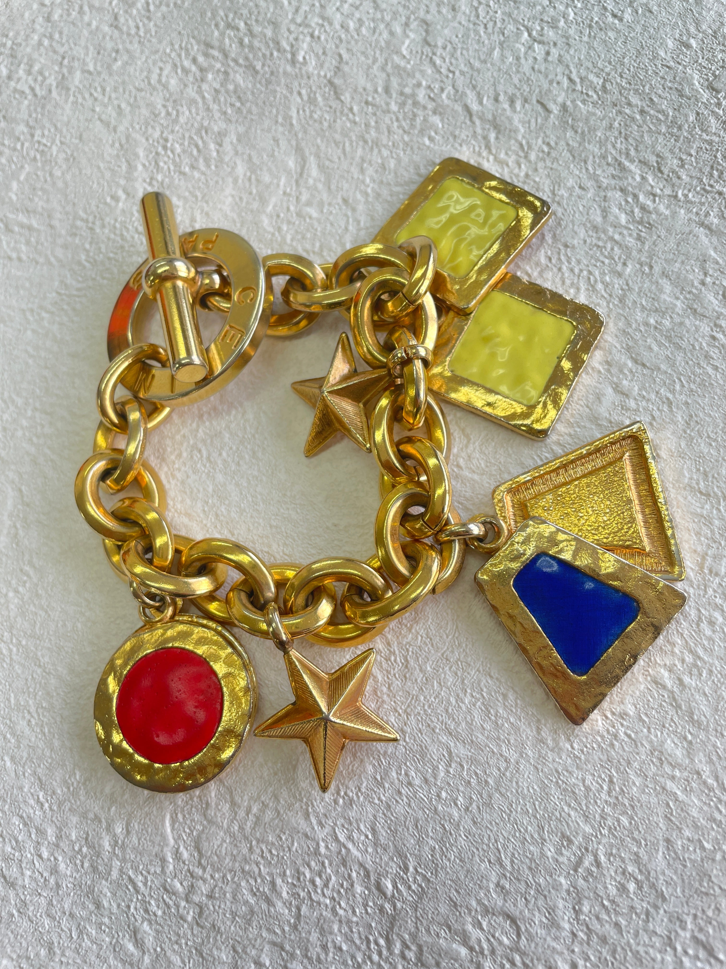 CELINE Logo Chene Dunkle Antique Star Bracelet Gold Red Vintage