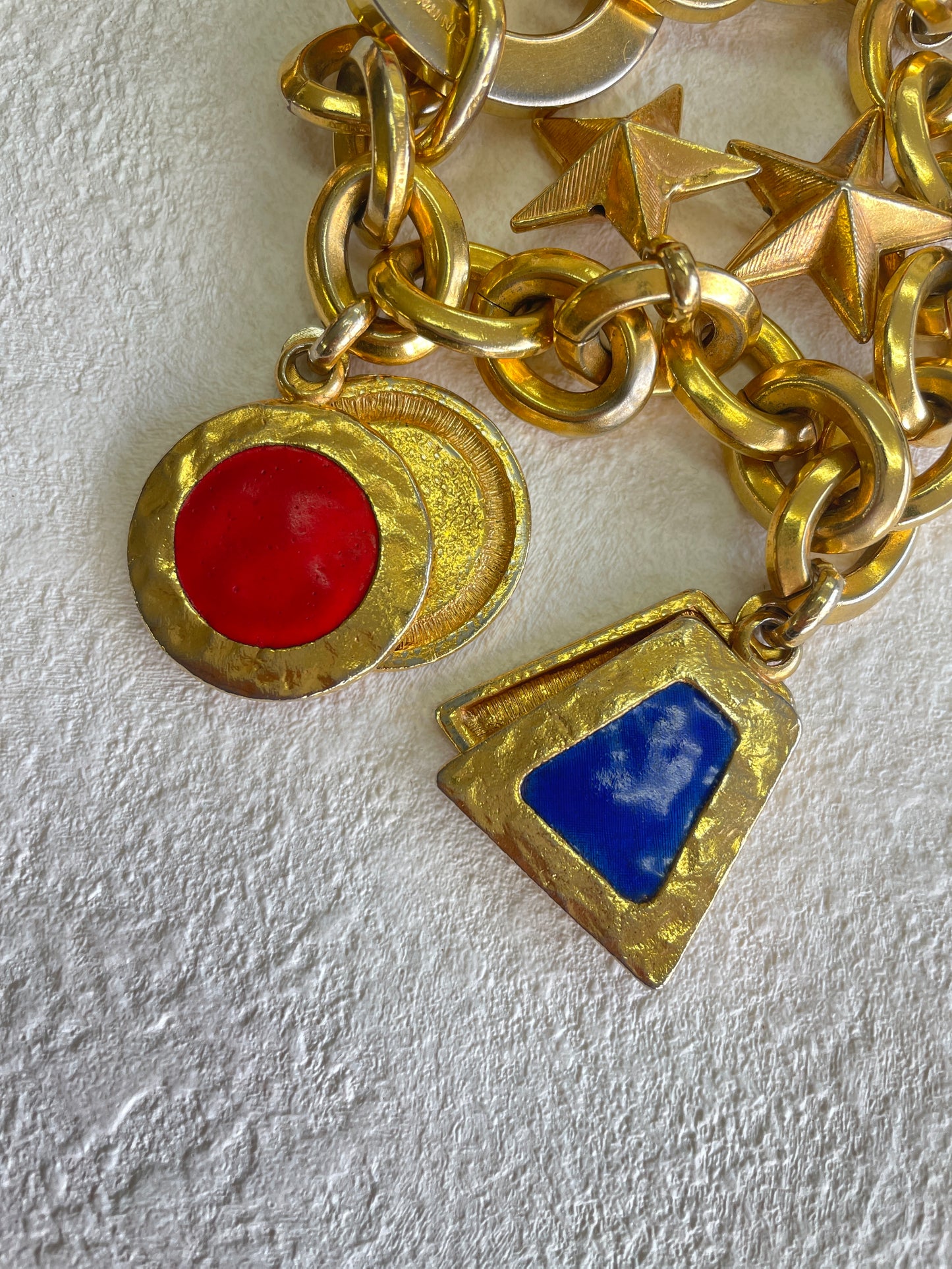 CELINE Logo Chene Dunkle Antique Star Bracelet Gold Red Vintage dxeabi