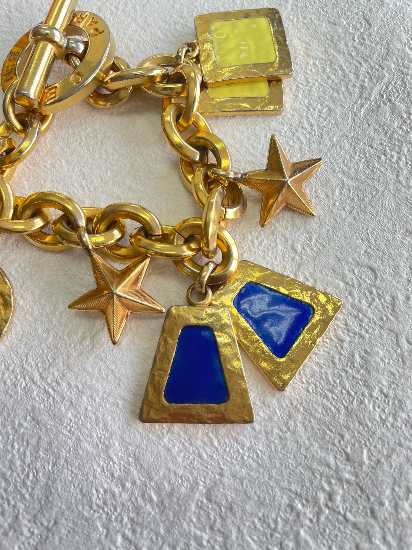 CELINE Logo Chene Dunkle Antique Star Bracelet Gold Red Vintage dxeabi