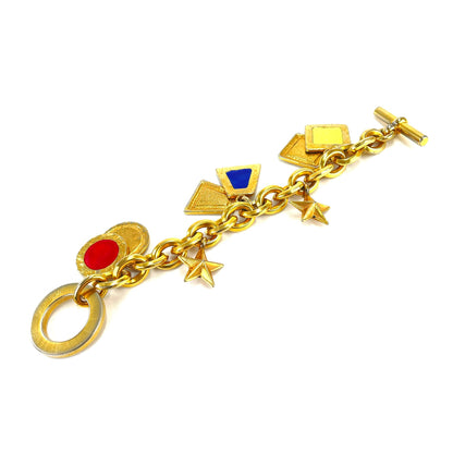 CELINE Logo Chene Dunkle Antique Star Bracelet Gold Red Vintage dxeabi