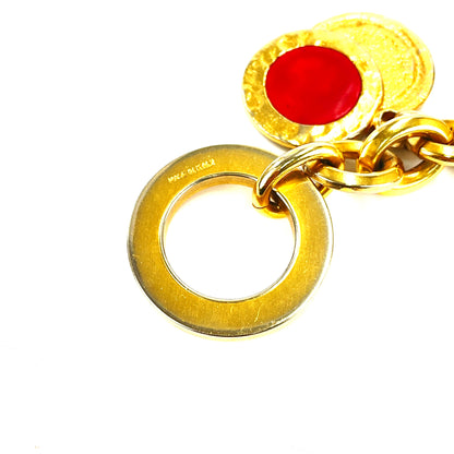 CELINE Logo Chene Dunkle Antique Star Bracelet Gold Red Vintage dxeabi