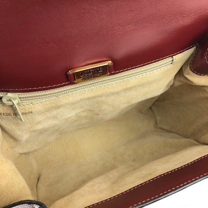 LOEWE logo embossed leather antique metal fittings shoulder bag wine red vintage old u24yeh