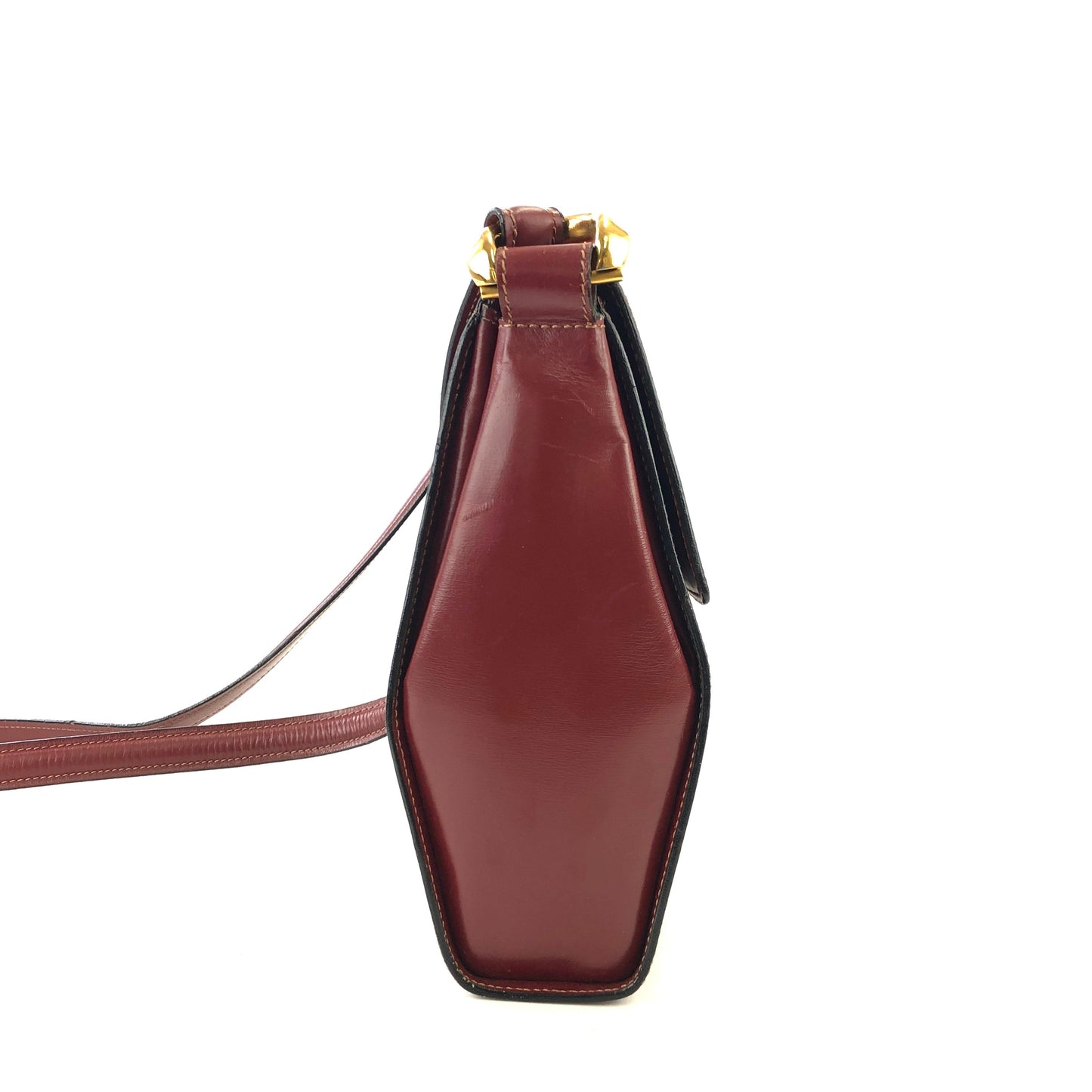 LOEWE logo embossed leather antique metal fittings shoulder bag wine red vintage old u24yeh