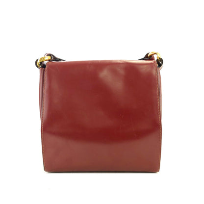 LOEWE logo embossed leather antique metal fittings shoulder bag wine red vintage old u24yeh