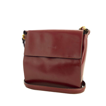 LOEWE logo embossed leather antique metal fittings shoulder bag wine red vintage old u24yeh
