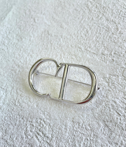 Christian Dior CD Logo Brooch Silver Vintage old yvcte2