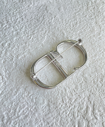 Christian Dior CD Logo Brooch Silver Vintage old yvcte2