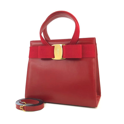 Salvatore Ferragamo Vala 絲帶皮革 2WAY 手提包 單肩包 紅色 復古 舊 ihppdc