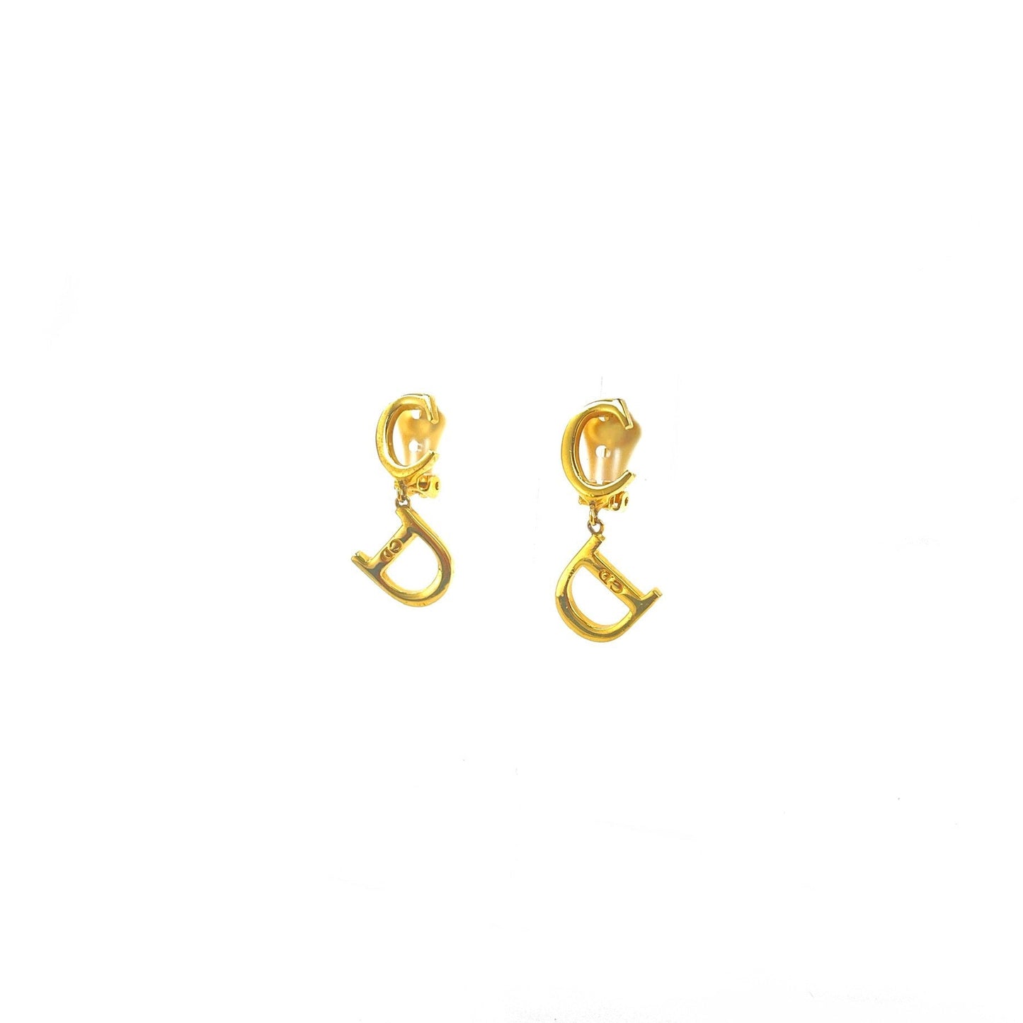 Christian Dior CD logo Earrings Gold Vintage Old 57533g