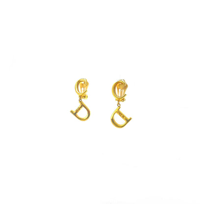 Christian Dior CD logo Earrings Gold Vintage Old 57533g