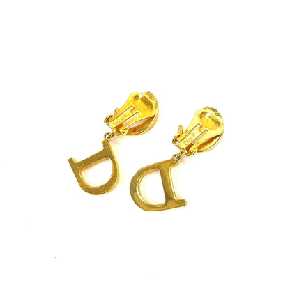 Christian Dior CD logo Earrings Gold Vintage Old 57533g