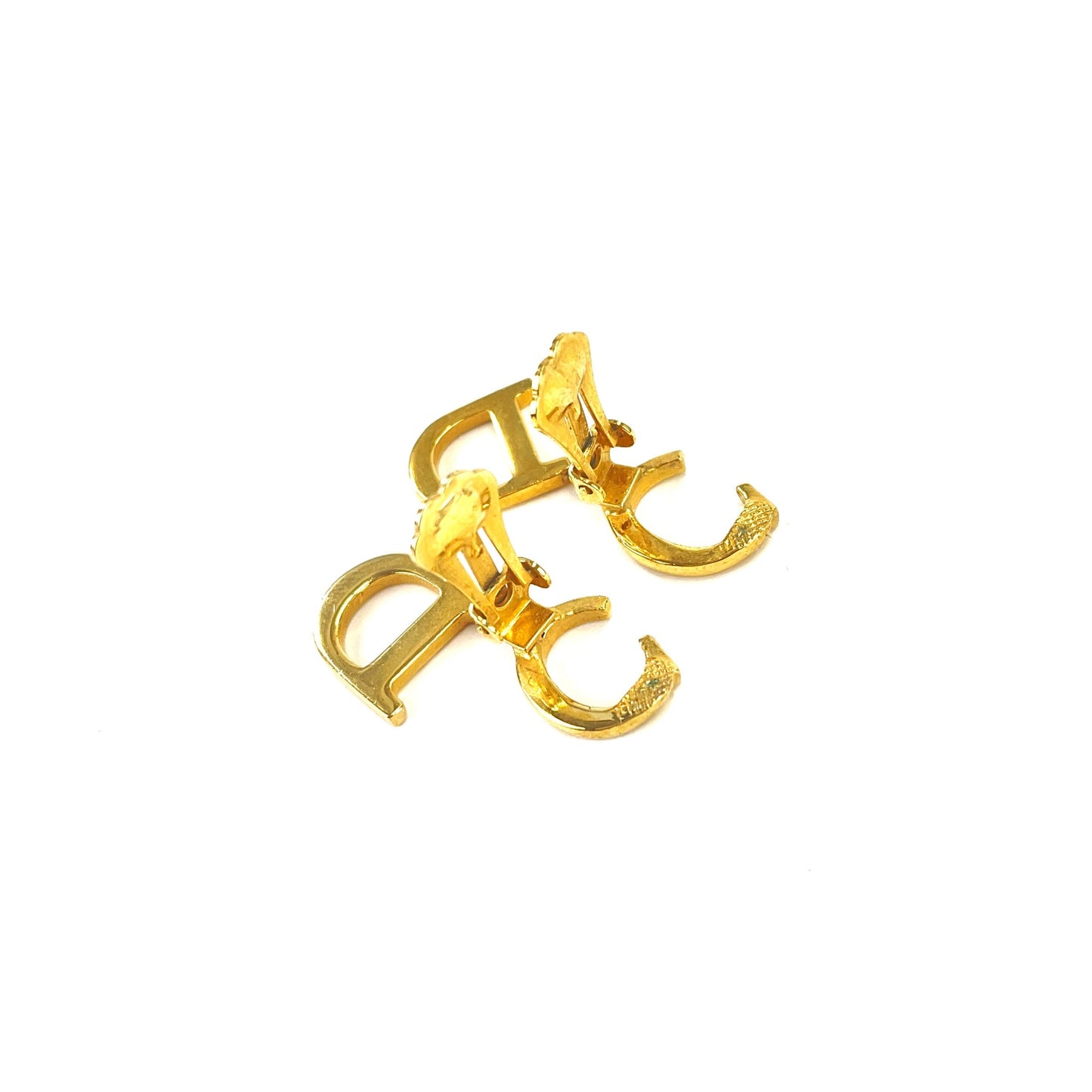 Christian Dior CD logo Earrings Gold Vintage Old 57533g