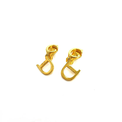 Christian Dior CD logo Earrings Gold Vintage Old 57533g