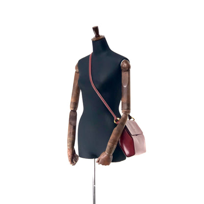 LOEWE logo embossed leather antique metal fittings shoulder bag wine red vintage old u24yeh