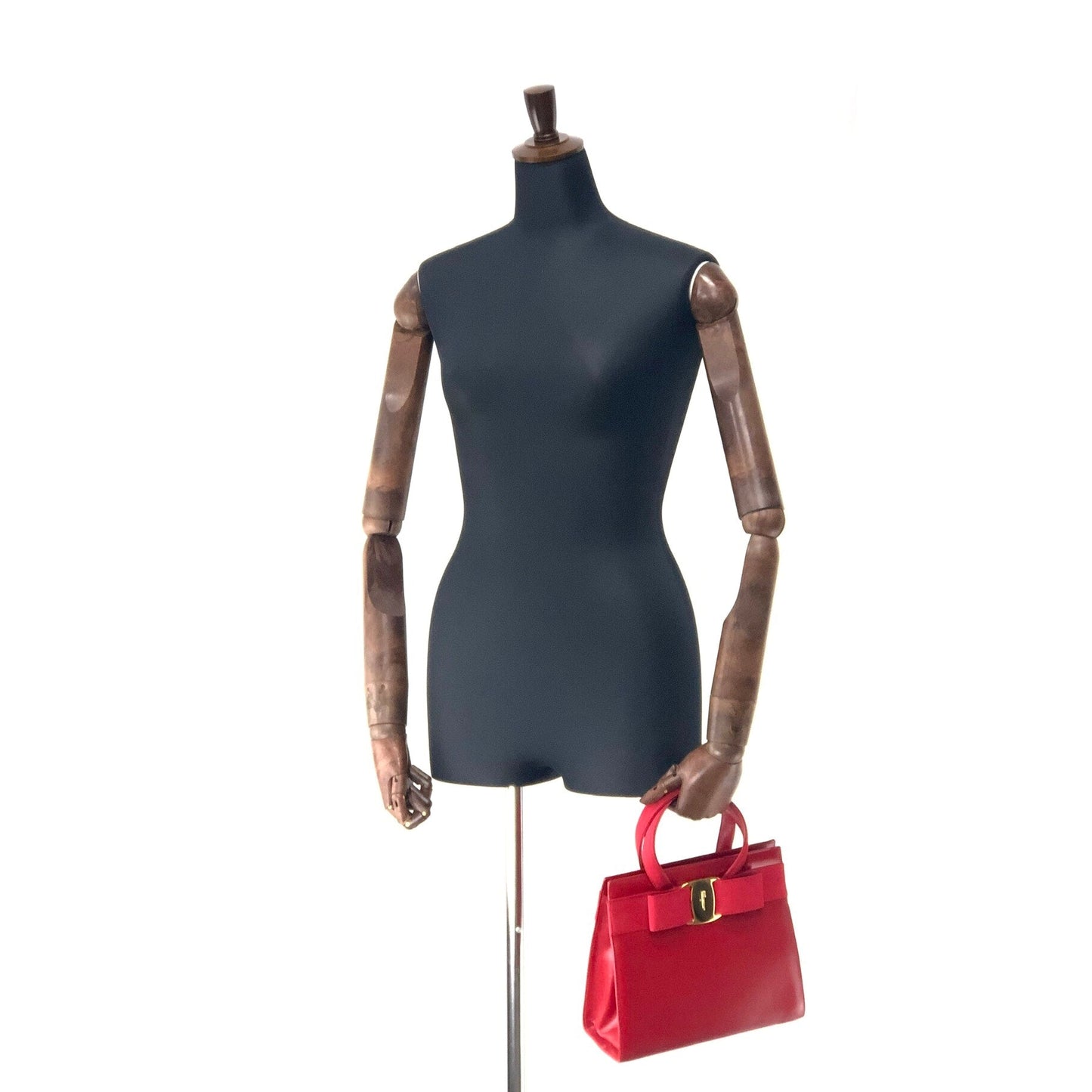 Salvatore Ferragamo Vala Ribbon Leather 2WAY Handbag Shoulder Bag Red vintage Old ihppdc