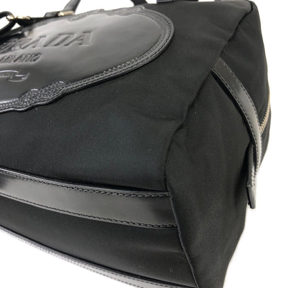PRADA Big logo Nylon Shoulder bag Handbag Black Vintage Old fzeu5f